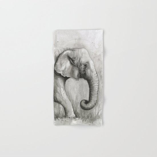 Elephant Black and White Watercolor Animals Hand & Bath Towel