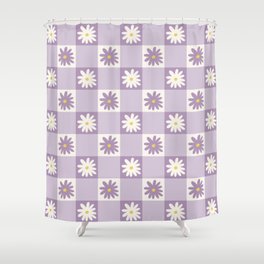 Flower Lavender Gingham Checker in Purple Shower Curtain