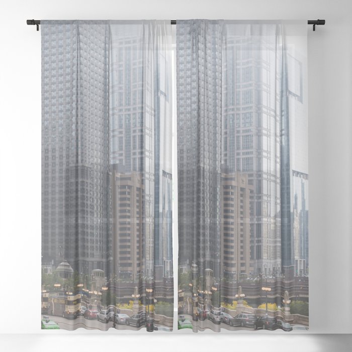 Upper Wacker Drive - Chicago Photography Sheer Curtain