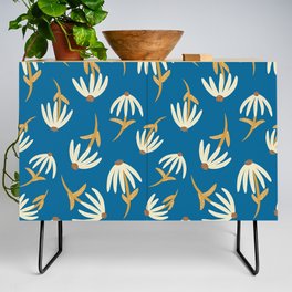 Modern Retro Loose Floral Pattern Royal Blue and Gold Credenza