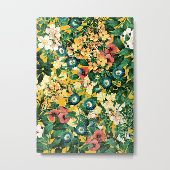 Tangerine Floral Pattern Vintage Metal Print