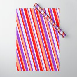 [ Thumbnail: Red, Lavender, Dark Orchid & Light Salmon Colored Pattern of Stripes Wrapping Paper ]