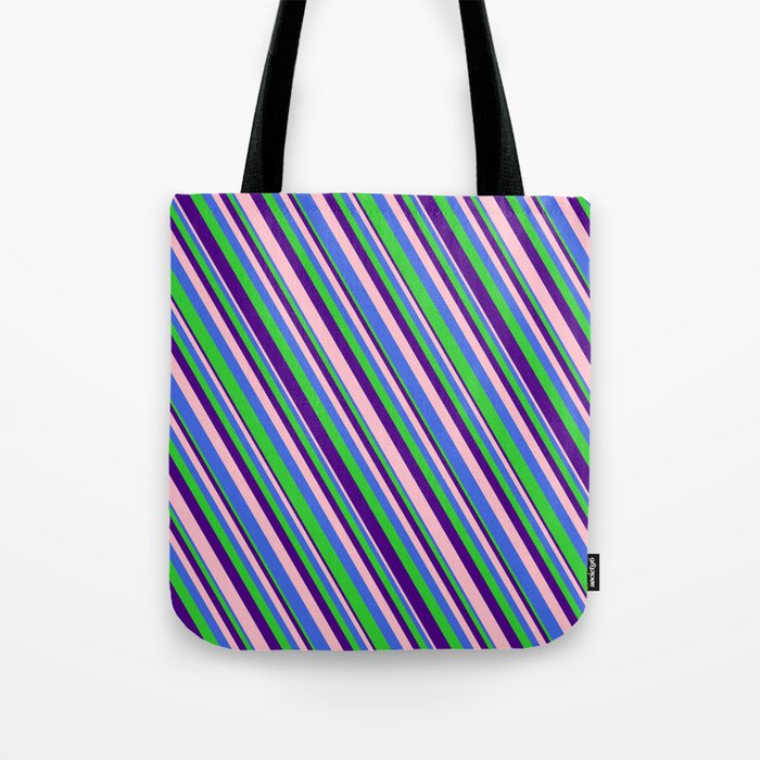 Pink, Royal Blue, Lime Green, and Indigo Colored Lined/Striped Pattern Tote Bag