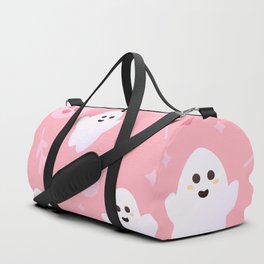 Ghost Cute Seamless Pattern in Pink Colours with Skulls, Hearts and Leaves Duffle Bag