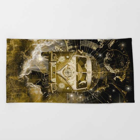 galaxy vintage voyager world map design 3 Beach Towel