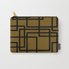 Retro Modern Black Rectangles On Meerkat Brown Carry-All Pouch | Midcenturymodern, Overlapping, Midcentury, Minimalistic, Rectangles, Retro, Graphicdesign, Brown, Abstract, Artistic 