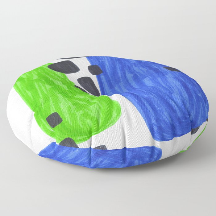 Lime Green Blue Mid Century Modern Abstract Minimalist Art Colorful Shapes Vintage Retro Style Floor Pillow