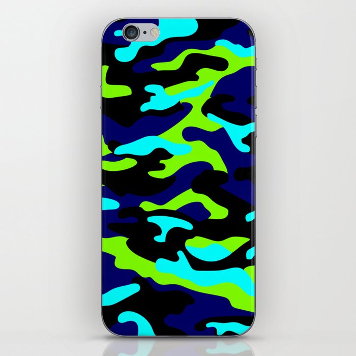 Camouflage Pattern Neon Green Black Blue Navy iPhone Skin