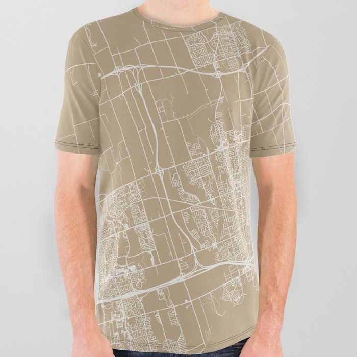 Canada, Oshawa - Artistic Map - Beige All Over Graphic Tee