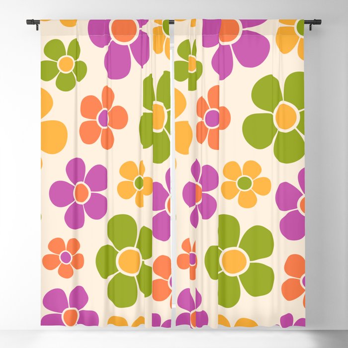 Groovy 1970s Retro Style Floral Pattern Mid Mod Blackout Curtain