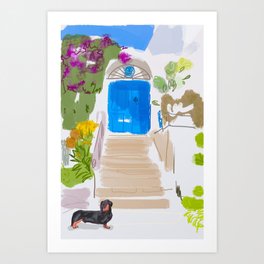 Beautiful front door with flowers of a house in Ischia island , italy Art Print
