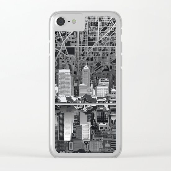 indianapolis city skyline black and white Clear iPhone Case
