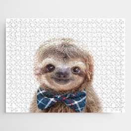 Baby Sloth With Blue Bowtie, Baby Boy, Nursery, Baby Animals Art Print by Synplus Jigsaw Puzzle
