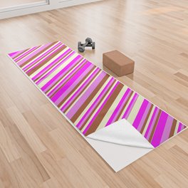 [ Thumbnail: Sienna, Violet, Fuchsia, and Light Yellow Colored Lines/Stripes Pattern Yoga Towel ]