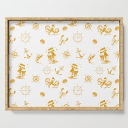 Mustard Silhouettes Of Vintage Nautical Pattern Serving Tray