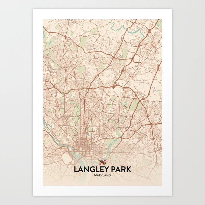 Langley Park, Maryland, United States Vintage City Map Art Print by