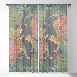 Jungle Cats - Roaring Tigers Sheer Curtain