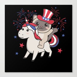 Cat With Unicorn For Fourth Of July Fireworks Canvas Print