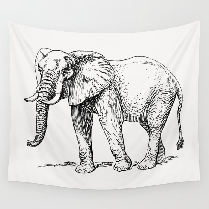 Elephant Illustration Wall Tapestry