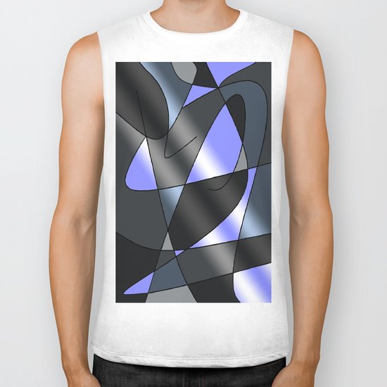 ABSTRACT CURVES #2 (Greys & Light Blue) Biker Tank