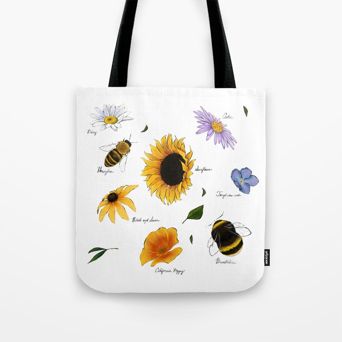 Garden Sketches: Bees and Flowers Tote Bag