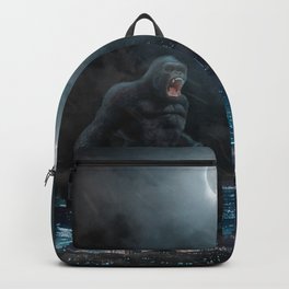 Godzilla vs Kong in the moonlight Backpack | Pattern, Oil, Godzilla, Kong, Graphite, Photomanipulation, Typography, Visual, Acrylic, Monster 