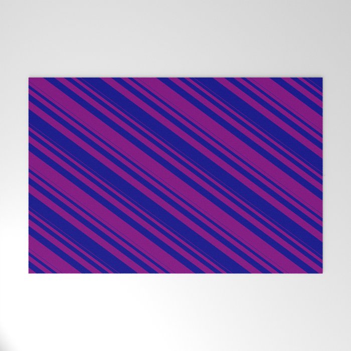 Purple & Dark Blue Colored Pattern of Stripes Welcome Mat