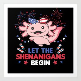 Happy 4th Cute Axolotl With Fireworks America Art Print