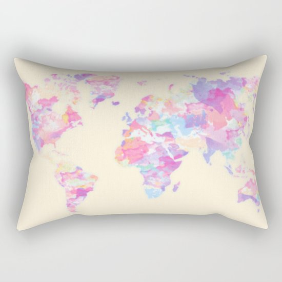 Watercolor Earth on Yellow Pastel (World Travel Wanderlust) Rectangular Pillow