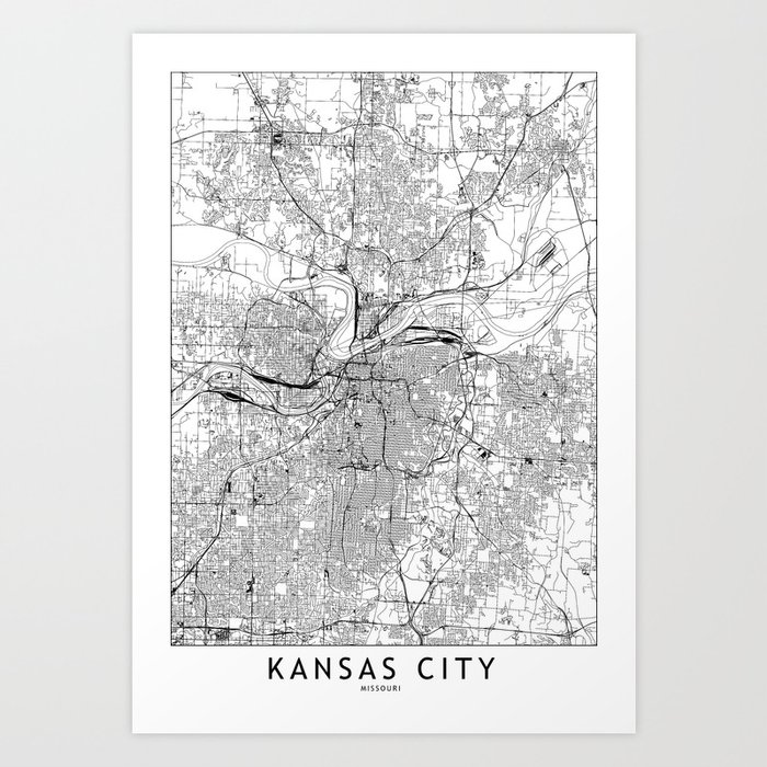Kansas City White Map Art Print