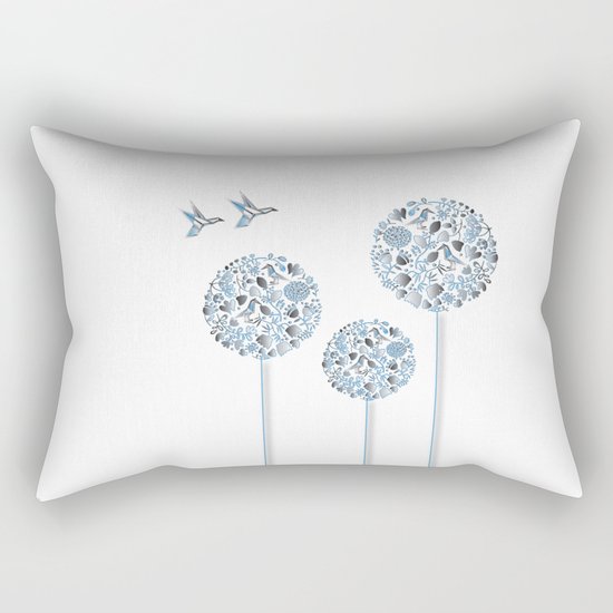 Blue Trees With Birds Rectangular Pillow