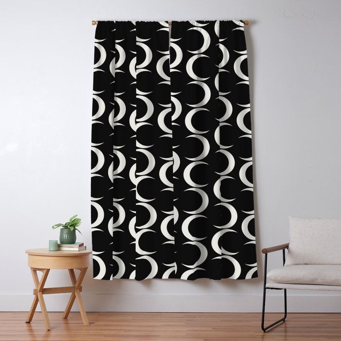 Crescent Moon Pattern Black White Blackout Curtain By