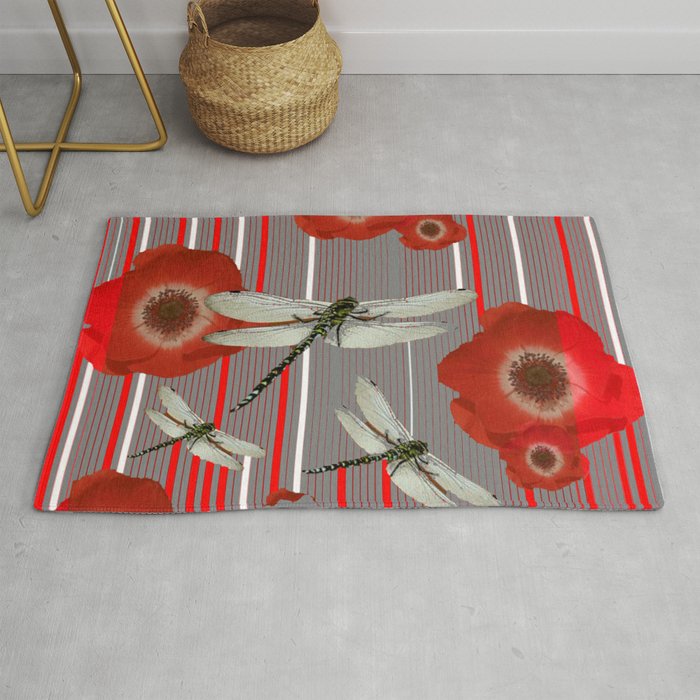 AWESOME DRAGONFLIES & RED POPPY FLOWERS ART Rug