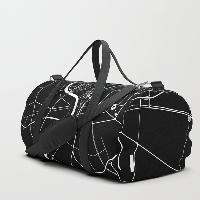 Bangkok Thailand Minimal Street Map Midnight Black and White Duffle Bag