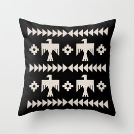 Southwestern Eagle and Arrow Pattern 121 Black and Linen White Throw Pillow
