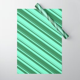 [ Thumbnail: Sea Green and Aquamarine Colored Striped/Lined Pattern Wrapping Paper ]