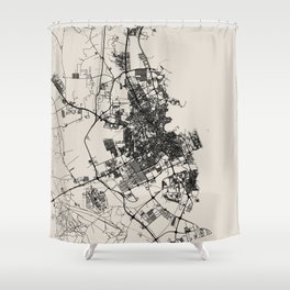 Doha, Qatar - City Map, Minimal Aesthetic Shower Curtain