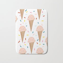 Pink Ice Cream with Rainbow Sprinkles Bath Mat | Curated, Rainbow, Scoop, Summertime, Vacation, Dessert, Strawberry, Happy, Icecreamcone, Sorbet 