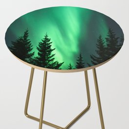 Northern Lights in the Woods Photo | Aurora Borealis in Norway Nature Art Print | Colorful Night Travel Photography Side Table