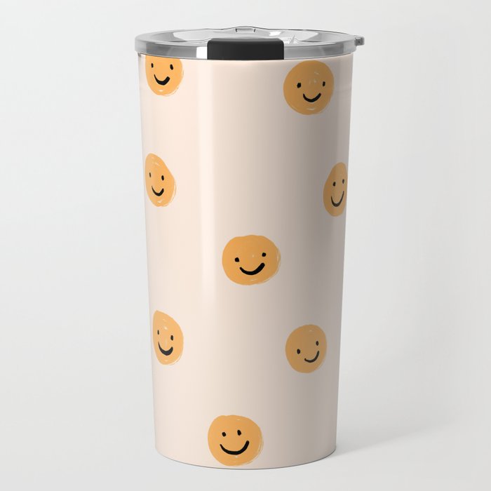 Yellow Smiley Face Pattern Travel Mug