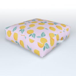 Lemons on Stem Pattern Fabric Design Limones Pink Lemonade Outdoor Floor Cushion