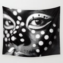 Black and White Closeup of Woman with Polkadot Abstract Facepaint Wall Tapestry
