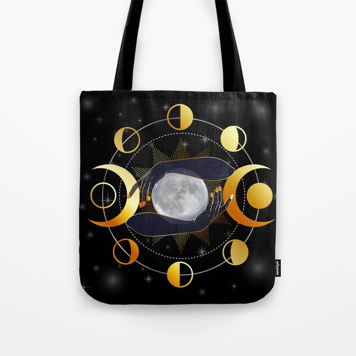 Full moon and triple goddess in hands of witch Tote Bag
