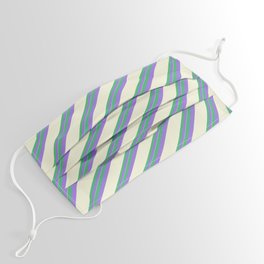[ Thumbnail: Sea Green, Purple & Beige Colored Stripes/Lines Pattern Face Mask ]