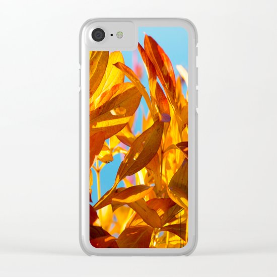 Autumn colors leaves against the blue sky Clear iPhone Case