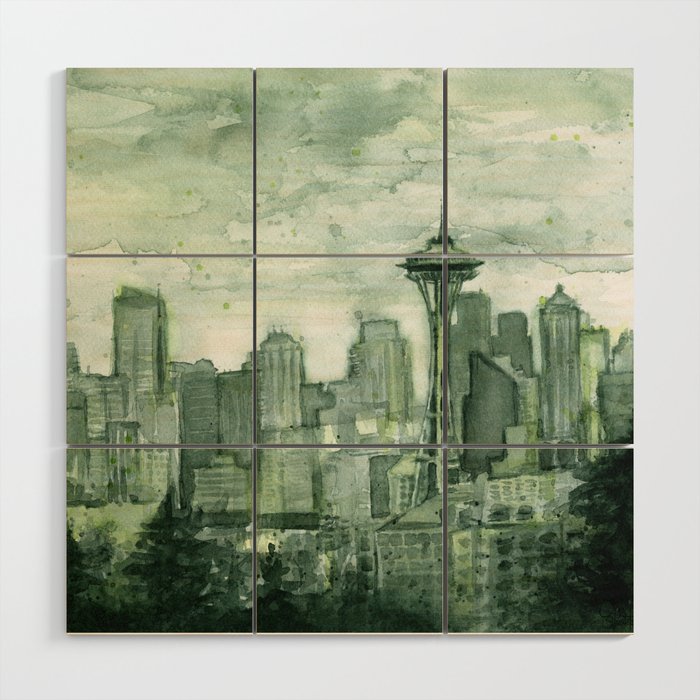 seattle skyline watercolor space