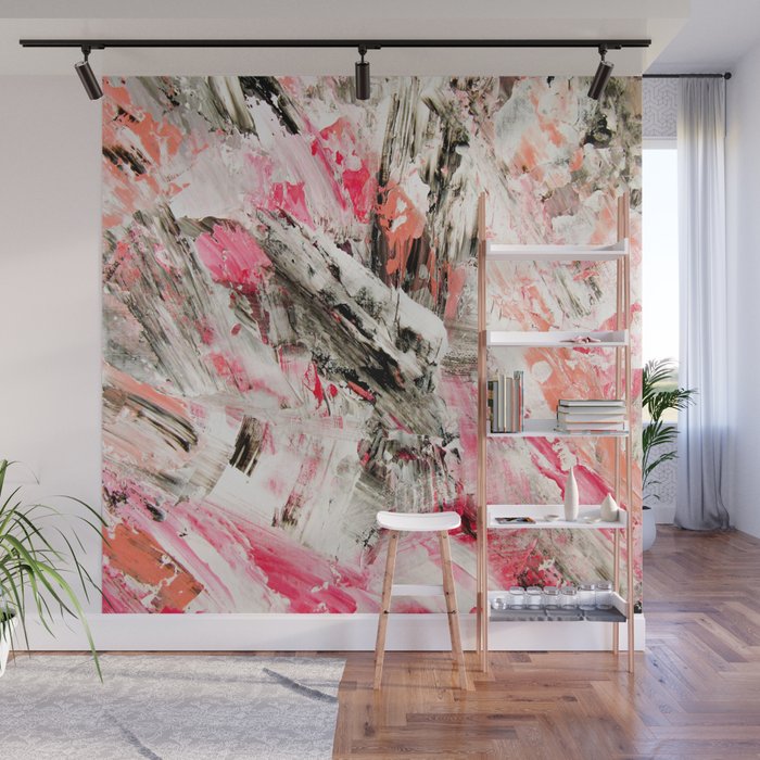 Candy Modern Abstract Pink Salmon Black Grey Acrylic Brushstrokes