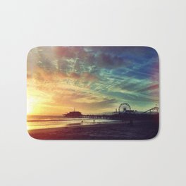 Santa Monica Sunset Bath Mat | Digitalmanipulation, Landscape, Cali, Hdr, Ocean, Clouds, Sky, Digital, California, Rainbow 