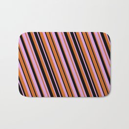 [ Thumbnail: Plum, Chocolate, and Black Colored Lines/Stripes Pattern Bath Mat ]