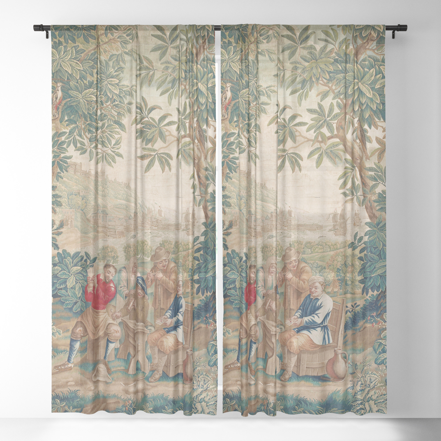 Verdure 18th Century French Tapestry Print Sheer Curtain By